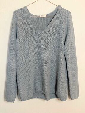 Lands’ End Canvas 1963 Gray 100% Cotton Hooded V Neck Sweater Large